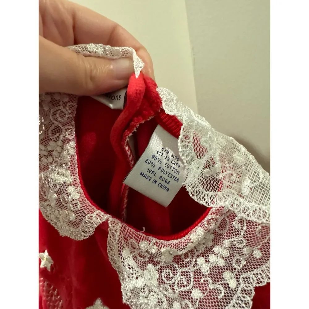 Red smocked outfit 6/9‎ month euc
